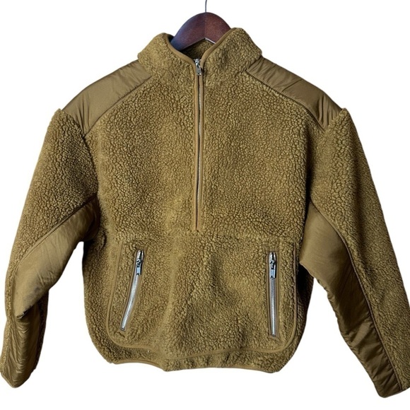 Madewell Faux Shearling Half Zip Pullover Sweater Dried Cedar XS - Picture 2 of 10
